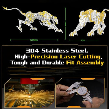 3D Metal Puzzle for Adults, 506Pcs Mechanical Leopard Model Kit (Gold) - color: Gold