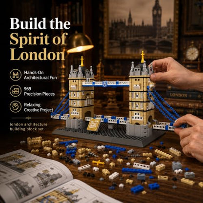 Tower Bridge Building Block Set 969 Pcs London Architecture Building Set for Adults & Teens Historic UK Landmark Model Kit Home Office Desk Decor Display Gift - style: London Twin Tower Bridge
