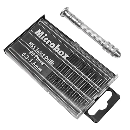 Micro Drill Bit Set, Mini Drill Bits, 20Pcs 0.3-1.6mm Wire Twist, Pin Vise Hand Precision Aluminum Rotary Tool, Miniature Vice for Wood Plastic PVC Drilling Carburetor Jets Jewelry Crafts Hobby Model