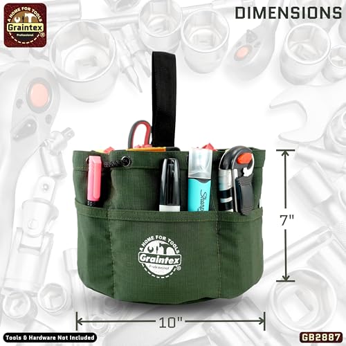 Graintex GB2887 Grab Bag Dark Green Color Rip-Stop Canvas 18 Pockets Drawstring Closure - color: Hunter Green