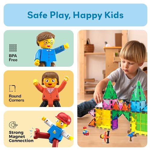 PicassoTiles 4pcs Magnetic Family Action Figures Toddler Magnet Toy Expansion Pack Educational Add-on STEM Learning Kit Toys Pretend Playset for Construction Building Block Tile for Kids Age 3+ PTA01 - color: Red