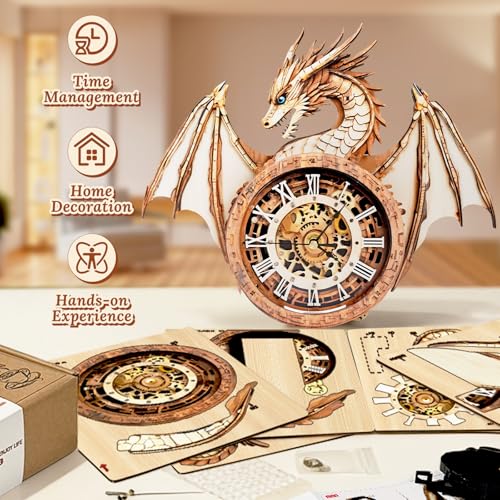 3D Wooden Puzzle for Adults - Dragon Clock - color: Mechanical Dargon