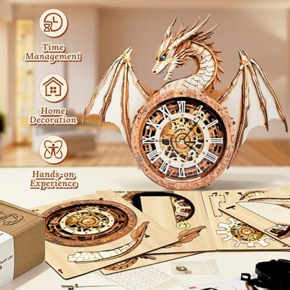3D Wooden Puzzle for Adults - Dragon Clock - color: Mechanical Dargon