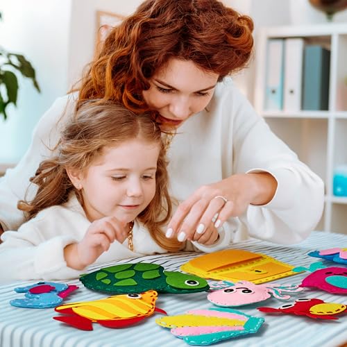 GirlZone Under the Sea Sewing Kit for Kids, Easy Embroidery & Felt Crafts, Make Adorable Sea Creatures with Pre-Punched Shapes & Patterns, Creative Sewing Kit for Kids Ages 3–14