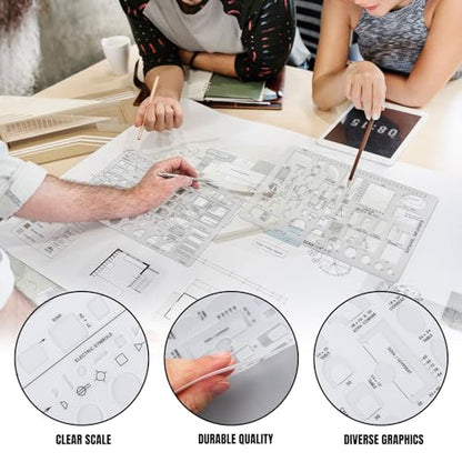 Zonon 10 Pcs Architect Scale & Geometric Drawing Template, Classic, Clear - color: Clear, style: Classic