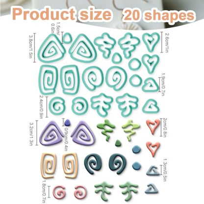 20Pcs Abstract Lines Polymer Clay Cutters Heart Spiral Triangle Clay Earrings Cutters Polymer Jewelry Cutter for Earrings Making Birthday Party DIY Supplies - color: Abstract Lines