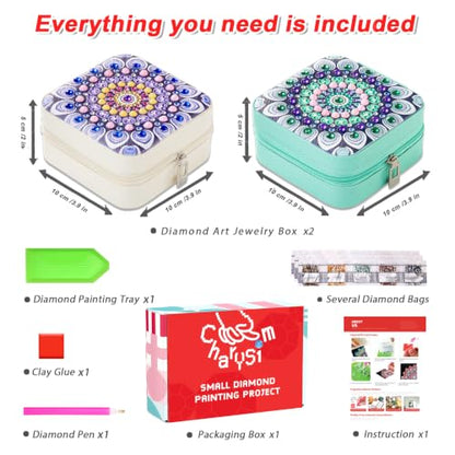 Diamond Art Jewelry Boxes for Adults Craft Bedazzling Kit Women 2 PC - color: Green and White