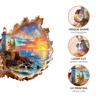 Jigfoxy Wooden Puzzles for Adults, Sunset by the Seaside Wood Puzzles Adult - color: Sunset By the Seaside, size: Large