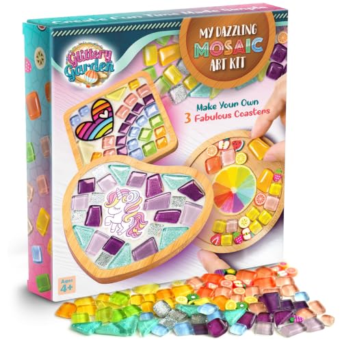 Glittery Garden Mosaic Craft Kit to Decorate Coaster with Glass Tiles - style: Mosaic Craft Kit