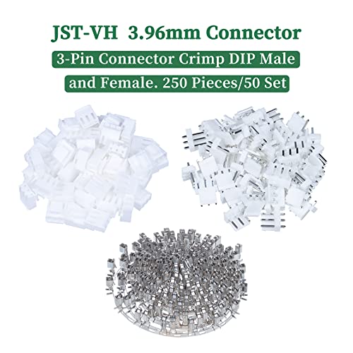 250 Pieces / 50 Sets JST VH 3.96mm 3 Pin 24-18 AWG Connector Kit - size: 3-Pin, style: JST-VH
