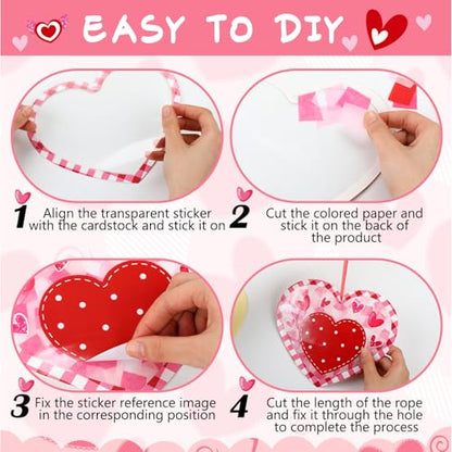 DoubleFill 48 Pcs Valentine's Day Heart Suncatchers Craft Kits DIY Heart Stained Glass Effect Tissue Paper Kits Bulk for Valentine Window Decor Ornament Party Art Favors - style: Valentines Heart