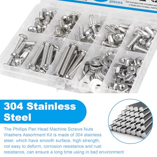 140pcs #10-24 Phillips Pan Head Machine Screws Nuts Washers Kit - size: #10-24