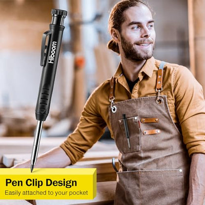 Hiboom Mechanical Carpenter Pencil with 7 Leads, Deep Hole Marker, Black - color: Black