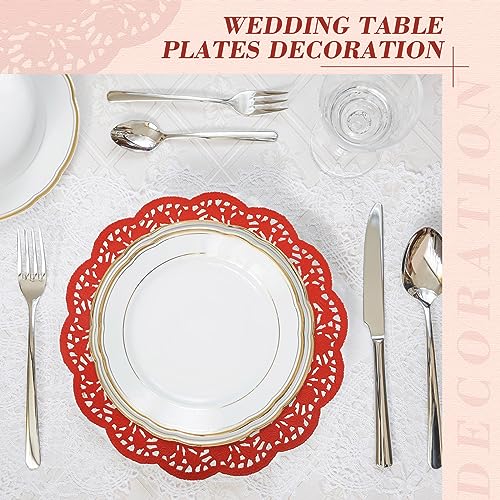 Yexiya 200 Pcs Lace Paper Doilies 14 Inch Round Foil Placemats, Red - color: Red