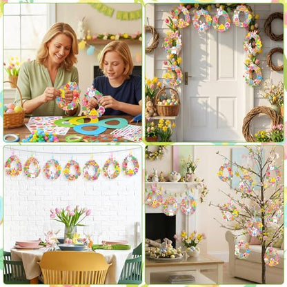Hollowfly 48 Sets Easter Wreath Craft Kits DIY Paper Ornaments Stickers - style: Happy Easter
