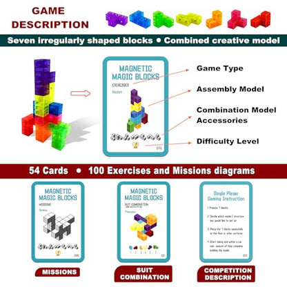 Kids Magnetic Building Blocks Magic Magnetic 3D Puzzle Cubes Set of 14 Multi Shapes with 108 Guide Cards, Parent-Child Interactive Children's Educational Toys - color: 14color