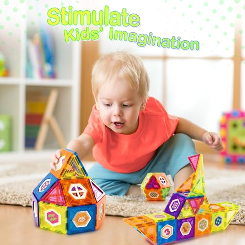 Contixo ST4 Magnetic Tiles - 112 PCs 3D Building Blocks STEM Construction Creativity, Imagination, Recreational, Educational Building Toys for Kids Children Toddler Ages 4-8, Boys and Girls Age 3-5 - style: STEM-112pcs