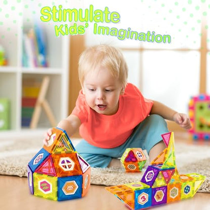 Contixo ST4 Magnetic Tiles - 112 PCs 3D Building Blocks STEM Construction Creativity, Imagination, Recreational, Educational Building Toys for Kids Children Toddler Ages 4-8, Boys and Girls Age 3-5 - style: STEM-112pcs