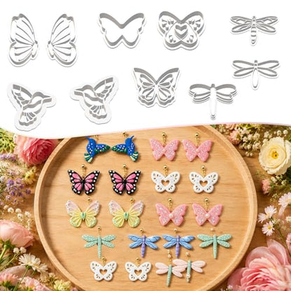 10PCS Butterfly Dragonfly Hummingbird Clay Cutters for Jewelry - color: Butterfly & Dragonfly