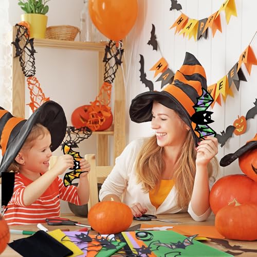 Aneco 24 Sets Halloween Bat Crafts Kits DIY Suncatcher Tissue Sign Paper Craft Halloween Hanging Decorations Window Art Ornaments Decor for School Party Holiday Home Activities - style: Halloween Bats
