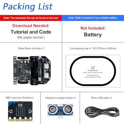 FREENOVE Micro:Rover Kit for BBC Micro:bit (V2 Included), Obstacle Avoidance, Light-tracing, Line-Tracking, Remote Control, Playing Melody, Colorful Lights, Example Projects, Blocks and Python Code - color: With Micro:bit