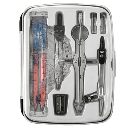 Mr. Pen- Geometry Set, 13 pcs, 3 Metal Compasses, Protractor, 6" Ruler - color: Black
