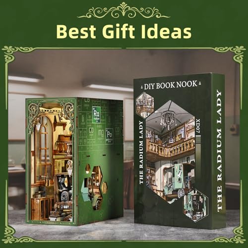 MiniCity Book Nook Kit, DIY Miniature Dollhouse Book Nook Kit with Dust Cover and LED Light-The Radium Lady - color: The Radium Lady