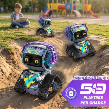 STEM Robot Building Kit 3 in 1 Guitarists Transporters Road Rollers Remote & App-Controlled Tracked Robotic Blocks Toys Set with LED Eyes & Sound Christmas Birthday Gifts for Boys Girls Age 6+ 433 Pcs - color: Blue