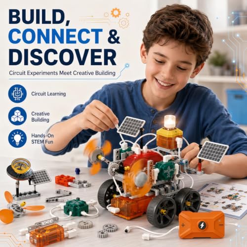 STEM Science Circuit Board Set, 218PCS Edu Smart Lab Building Kit with 19 Models, Physics Experiment Car Kit for Kids, Educational Engineering Toy