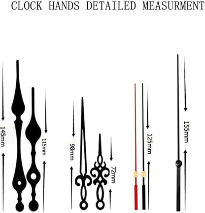 2 Pieces Silent Clock Movement Mechanism Long and Short Shaft with 6 Different Pairs of Hands DIY Clock Repair Parts Motor Replacemen - color: Black