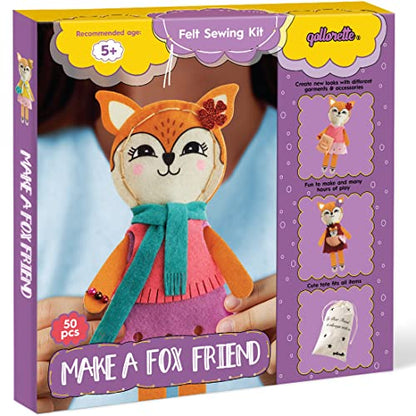 qollorette Felt Sewing Kit for Children, Make Your Own Fox Toy, Kids' Craft Kit - Make A Friend Sew Kit - Beginner Sewing Kit for Kids, Learn to Sew & Play - color: Fox