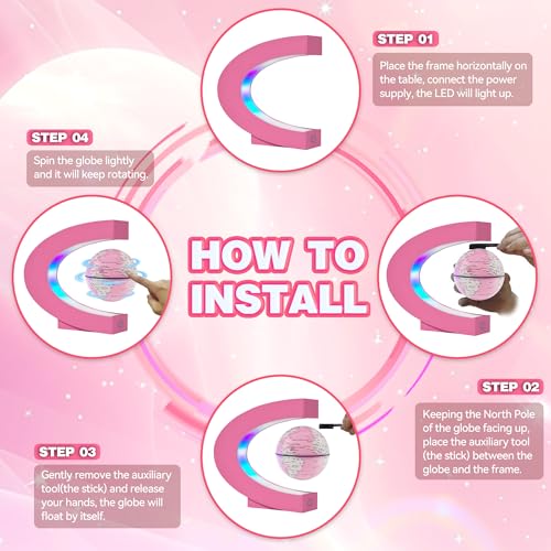 Flagest Magnetic Levitation Floating Globes with LED Lights, C Frame Floating Globe Lamp, Cool tech Gadgets for Home Office Desk Accessories, Gifts for Women, Ladies, Girls, Teachers, Colleagues(Pink) - color: Pink
