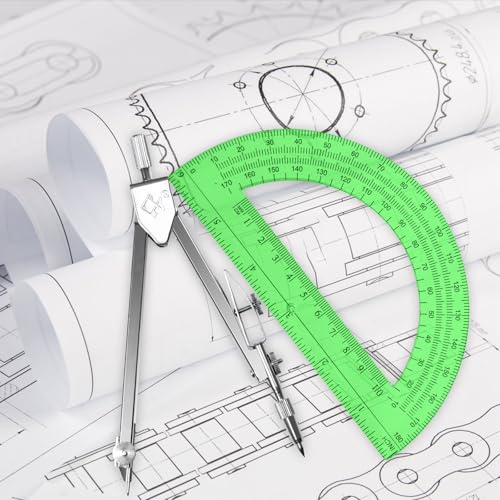 Students Geometry Math Set, Drawing Compass and 6 Inch Protractor - color: Green