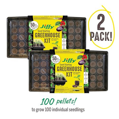 Jiffy 50-Cell Seed Starter Tray Kit with 42mm Peat Pellets, 2-Pack