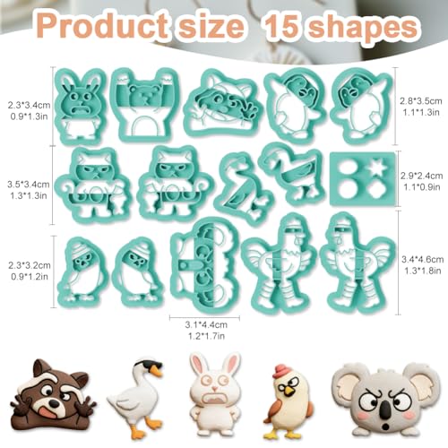 15Pcs Animal Polymer Clay Cutters Rabbit Duck Polymer Cutter for Clay Earrings Making Festival Jewelry DIY - color: Funny Animal