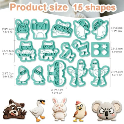 15Pcs Animal Polymer Clay Cutters Rabbit Duck Polymer Cutter for Clay Earrings Making Festival Jewelry DIY - color: Funny Animal