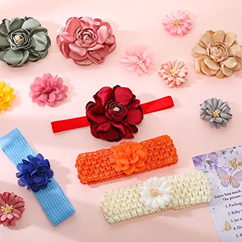 Geosar Baby Shower Games DIY Headband Making Kit Include Wooden Game Sign Elastic Cute Flowers Hairbands Round Fabrics and Tape Makes 30 Headbands for Baby Shower Guest Games(Greenery) - style: Greenery