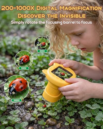 1000X Digital Microscope for Kids Handheld, 4K 2.4" IPS Screen Portable Mini Pocket Microscope 2MP Camera, STEM Educational Toy Birthday for Boys Girls Ages 3-6 6-12,Yellow - color: yellow