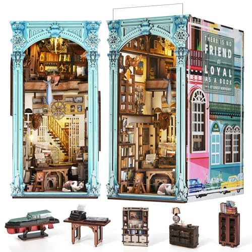 MiniCity Hemingway House Book Nook Kit, 3D Wooden Bookshelf Puzzle with LED - color: Hemingway House