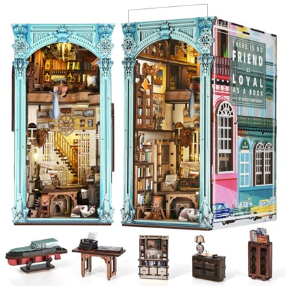 MiniCity Hemingway House Book Nook Kit, 3D Wooden Bookshelf Puzzle with LED - color: Hemingway House