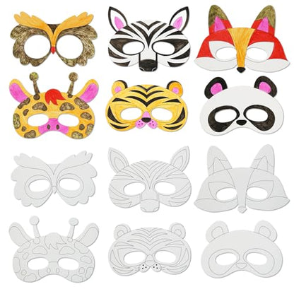 24 PCS Color Your Own Paper Masks, DIY Masks Craft Art Kits for Kids, Birthday Party Favors, School Coloring Activities - style: Animals
