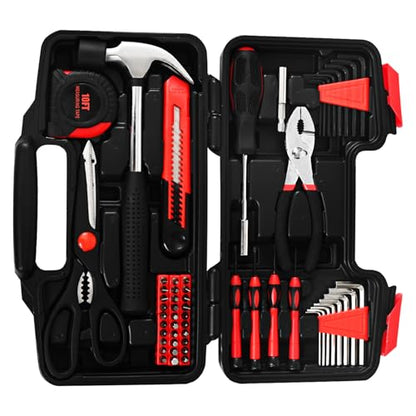 58-Piece Household Tool Set, Home Tool Kit with Storage Case, Red - color: Red, size: 58-Piece