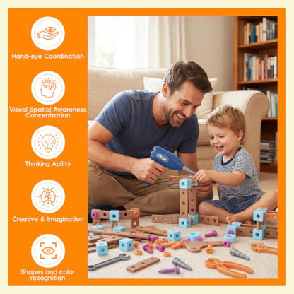 Drill Building Set for Kids 172 Pcs Construction Tools for Kids with Toolbox,Kids Construction Building STEM Toy for Boys Girls Birthday Gifts