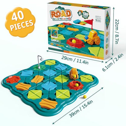 STEM Board Games Kids Toys, Maze Brain Teaser Puzzles Learning Games, Logic Road Track Building Blocks Educational Montessori Preschool Birthday Boys Girls Gifts for Kids Ages 3 4 5 6 7 8 Year Old - size: 40 PCS
