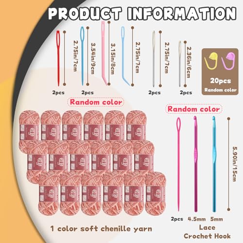 LUNARM Chenille Yarn for Crochet Knitting Chunky Blanket Velvet Yarn - color: 18 Skeins-Peach Pink