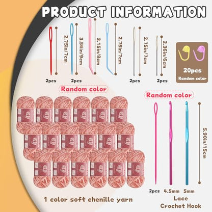 LUNARM Chenille Yarn for Crochet Knitting Chunky Blanket Velvet Yarn - color: 18 Skeins-Peach Pink