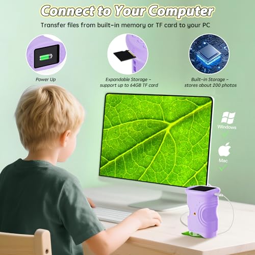 Alotwan Kids Digital Microscope 1000X Zoom, Mini Pocket Handheld Microscope with Camera/Video/Telescope Function, Portable Outdoor Travel Toys Magnifying Glass for Boys Girls 3-8 Years STEM Gifts - color: Purple