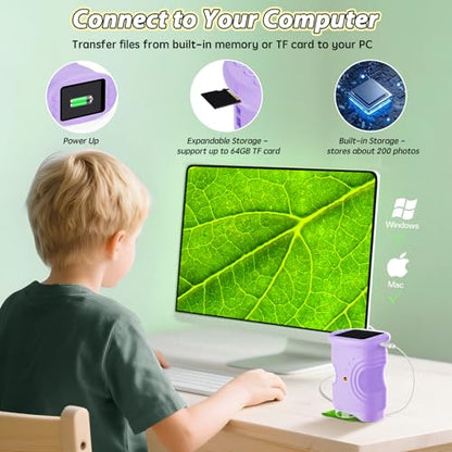 Alotwan Kids Digital Microscope 1000X Zoom, Mini Pocket Handheld Microscope with Camera/Video/Telescope Function, Portable Outdoor Travel Toys Magnifying Glass for Boys Girls 3-8 Years STEM Gifts - color: Purple