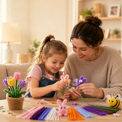 YYAWWNE 800 PCS Pipe Cleaners Flower Kit, 13 Colors Chenille Stem, with Handle, Packaging Paper and Ribbon Decoration and Instruction, DIY Bouquet Art Supplies, Art and Craft Supplies