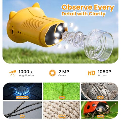 Alotwan Kids Microscope Handheld, Digital 1000X, 2.4" HD Screen - color: Yellow